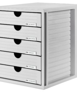 HAN Lichtgrauer Schubladenbox SYSTEMBOX 1450-11 mit 5 geschlossenen Schubladen für Unterlagen bis DIN C4 und Auszugsperr