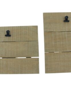 FRANK FLECHTWAREN Fotohalter Wood - 2er Set, naturfarbener Holzauflister, schwarze Metallklammer, perfekt für Fotos oder