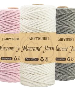 3 Stück Makramee Garn für DIY Handwerk und Boho Deko (Dunkelgrau beige Hellrosa) 3 Stück 3mm x 100m Baumwollgarn Baumw
