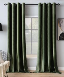 MIULEE Olivgrün Samtvorhänge Ösen 2er Set für Schlafzimmer & Wohnzimmer, Dicker Velvet Thermovorhang, 140X245.cm, Deko-Q