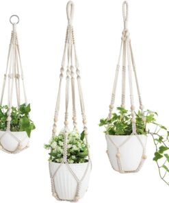 MKOUO 3er Set Makramee Blumenampeln Für Interieur - Baumwollseil mit Perlen, 58/73/89 cm | MKOUO Makramee Blumenampeln
