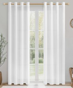 CUTEWIND Weißer Wohnzimmervorhang mit Ösen für Schlafzimmer Halbtransparent 225x140 cm Leinenoptik 2er Set