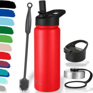 Milu Edelstahl Trinkflasche 500ml - Thermosflasche mit Strohhalm, Auslaufsichere Isolierflasche doppelwandig, CO2 geeign
