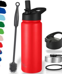 Milu Edelstahl Trinkflasche 500ml - Thermosflasche mit Strohhalm, Auslaufsichere Isolierflasche doppelwandig, CO2 geeign