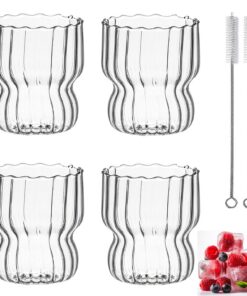 FYBlossom Cappuccino Gläser Espressotassen Set (4 X 250ml) | Reinigungsbürste Included | Origami-Stil Ripple Kaffeebeche