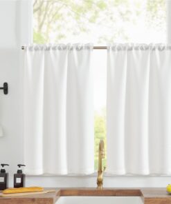 TOPICK Scheibengardinen Küche Weiß Modern Gardinen für Wohnmobil Küchenfenster Kurz Lichtdurchlässig