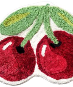 Sämtliche Forssils Cherry Badematte für Badezimmer, saugfähiger, rutschfester Plüsch-Duschvorleger, niedliche Obstform f