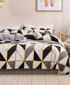 Geometrische Bettwäsche 155x220cm - Schwarz Grau Viereck Dreieck Muster für Wendebett, 1 Bettbezug und 1 Kissenbezug, Le