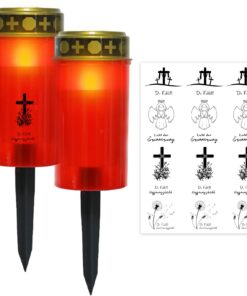 2 Stück Wetterfestes LED Grablicht Rot mit Erdspieß, Grableuchte für Friedhof | 2 Stück LED Grabkerzen Led mit Grableuc