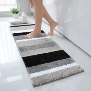 Homaxy Anti-Slip Badezimmerteppich Weich Hochflor Mikrofaser Schwarz/Grau – 40 x 120 cm, OEKO-TEX STANDARD 100