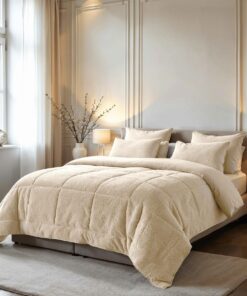 Zelesta Fluffy Teddybed Bettdecke 155x220 4 Jahreszeiten - Waschbare steppdecke ohne Bezug - Anti-Allergene winterdecke