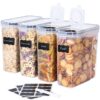 LUFEVRM |5L BPA-freie Müsliaufbewahrungsbox, 4er Küchenset, Trockene Lebensmittel, 24 Etiketten Küchen-Aufbewahrung