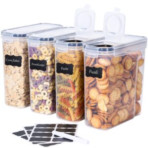 LUFEVRM |5L BPA-freie Müsliaufbewahrungsbox, 4er Küchenset, Trockene Lebensmittel, 24 Etiketten Küchen-Aufbewahrung