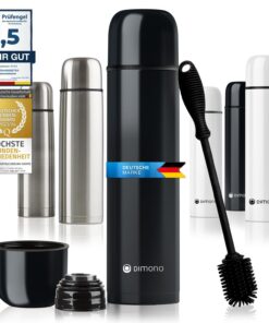 Edelstahl Thermosflasche 1000ml Schwarz – Hält 24h heiß & kalt, mit Becher & Bürste, auslaufsicher BPA-frei