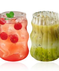 Lulalula Vintage-Trinkgläser 560 ml für Dinnerpartys, Bars und Restaurants - gerippt, Wellenform - 2 Stück Eisbecher