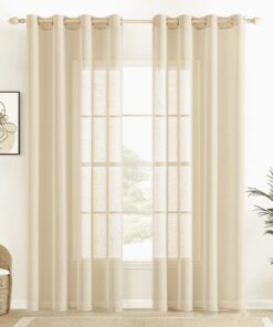 EMEMA Transparente Leinen Gardinen für Wohnzimmer und Schlafzimmer 140x225cm Beige