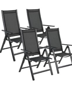 LIFERUN Hochlehnige Gartenstühle klappbar aus Aluminium - 7-Fach Verstellbar Rückenlehne - 4er Set für Balkon, Garten &