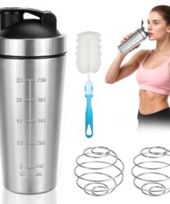 QGGTQG Protein Shaker Edelstahl 750 ml - Mixegerät mit Kugel und Bürste, Graduiert Innen und Ausen, Doppeltes Mischen, G