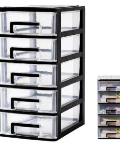Kunststoff Büro Schubladenschrank, 5 Tier Aufbewahrungsbox, Stapelbar für Büro und Schlafzimmer, Kosmetik Organizer (1)