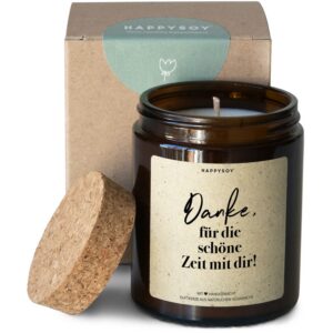 Natürlich handgemachte Duftkerze im Glas mit Spruch als Geschenkidee: Danke sagen - Soja Düfte, persönlich und nachhalt