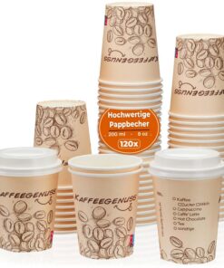 MH QUALITY Hochwertige Kaffeebecher To Go | Premium Einweg Pappbecher Ohne Deckel für Kaffee | Hellbraun 120 Stück