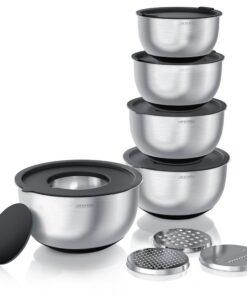 Arendo Salatschüsseln - Edelstahl - familienfreundlich - für Küche - leicht waschen - BPA-frei - 5-teilig Set - 1,6 bis