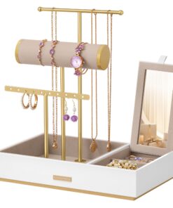 SONGMICS Schmuckständer für Metall Schmuck, Weiss-Goldfarben, Perfekte Geschenkidee für JJS022W01