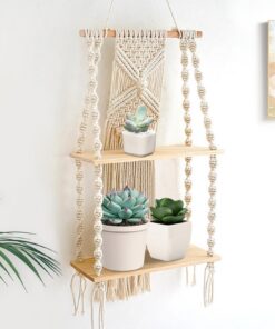 Boho Makramee Doppelschicht Quasten Wandregal Für Wohnzimmer | Handgewebte Naturholz Quasten Hängeregal Für Schlafzimme