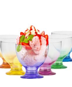TREND FOR HOME Bunte Eisbecher Glas Dessertschalen | 475 ml Set von 6 | Spülmaschinenfest Rainbow Blast