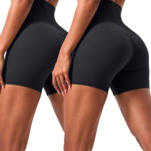 VOENXE Radlerhose Damen Kurze Hohe Taille Anti Scheuern, Blickdicht Shorts für Fitness und Yoga Sommersemester, 2er Pack