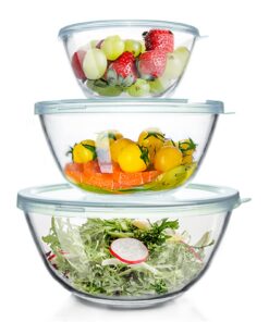 WhiteRhino Glas Rührschüssel mit Deckel - 3er-Set (4,2L, 2,5L, 1L) - große Rund Salatschüsseln für Kochen, Backen und Vo