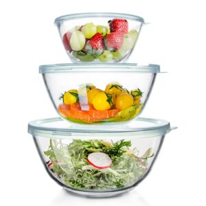 WhiteRhino Glas Rührschüssel mit Deckel - 3er-Set (4,2L, 2,5L, 1L) - große Rund Salatschüsseln für Kochen, Backen und Vo