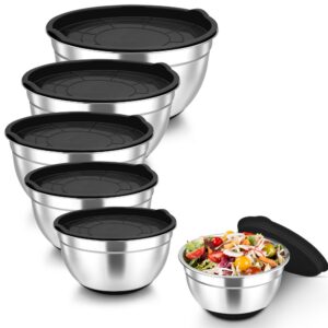Joyfair Salat-Schüssel mit Deckel - Edelstahl, 6-Teil-Set für Backen/Kochen, |6L/|8L/|5L/1.6L/1.5L/0.7L, Stapelbar & Spü