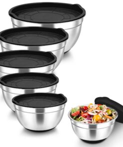 Joyfair Salat-Schüssel mit Deckel - Edelstahl, 6-Teil-Set für Backen/Kochen, |6L/|8L/|5L/1.6L/1.5L/0.7L, Stapelbar & Spü
