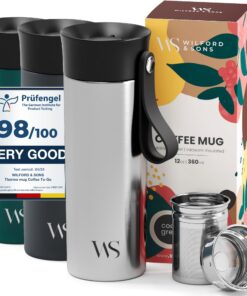 Thermobecher Kaffee To Go Edelstahl 360ml Vakuum-Isolierung BPA-frei | 6h Heiß 10h Kalt Trageriemen & Tee-Infuser