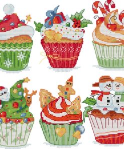 Awesocrafts Vorgedruckte Weihnachtsspitzenmuster für Cupcakes - 11CT Stickset für Anfänger mit 3 Strängen