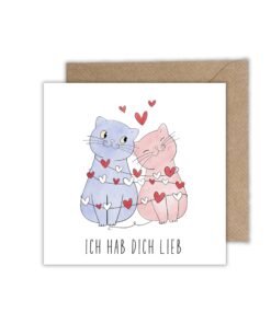 Verliebte Katzen - Beziehung Karte Freundschaft - Klappkarte mit Umschlag für Partner und Freunde - Ich Hab Dich Lieb (1