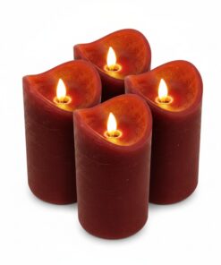 ToCi flammenlose Echtwachskerze Dunkelrot - Advent, Deko, Grablicht - 4 x LED, 7,5 x 10 cm Timer & bewegliche Flamme
