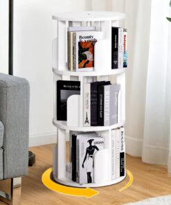 Weißes 3-Stöckiges Drehbares Bücherregal YGYQZ für Internes Lesen im Wohnzimmer | YGYQZ 360-Grad Drehbares Weißes Holzb