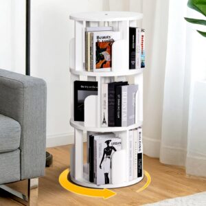 Weißes 3-Stöckiges Drehbares Bücherregal YGYQZ für Internes Lesen im Wohnzimmer | YGYQZ 360-Grad Drehbares Weißes Holzb