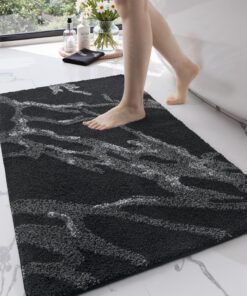 Schwarz rutschfester Plüsch-Badezimmerteppich, waschbar und saugfähig für Badematte in der Dusche, Waschbecken und WC, G