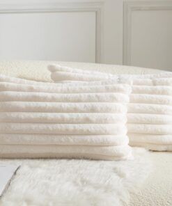 Mandioo Superweich gestreifter Künstlich Pelz Kissenbezug für Wohnzimmer und Schlafzimmer Cremeweiß 30x50 cm