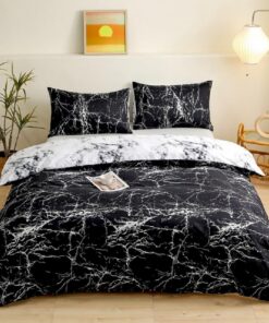 Luofanfei Baumwolle Bettwäsche 135x200 Marmor Optik Schwarz Weiß Set