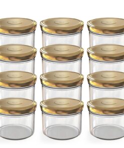 Oputec Einmachgläser 12 x 230 ml mit Gold Schraubdeckel – Ideal für Marmelade & Konfitüren