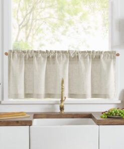 Vangao Küchen Gardinen Beige für Balkontür und Wohnwagen Halbtransparent 1er Set 125Bx40Hcm
