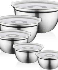 GARUET Edelstahl-Rührschüssel-Set - leicht reinigbar, stapelbar, ideal zum Kochen, Backen und Zubereiten (5pcs mit Decke