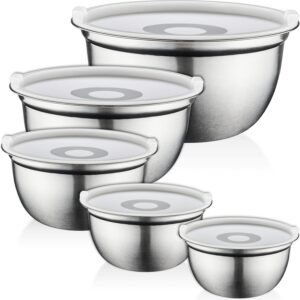GARUET Edelstahl-Rührschüssel-Set - leicht reinigbar, stapelbar, ideal zum Kochen, Backen und Zubereiten (5pcs mit Decke