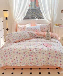 ZBOOM Rosa Blumen Bettbezug mit Kissenbezug Weich Baumwolle Floral Muster 80x80 135x200 cm