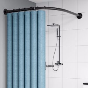 Duschstange Für Duschvorhang Schwarz L Form Dehnbare 304 Edelstahl FüR Badezimmer Size:A 70-95cm x 95cm Color:Schwarz