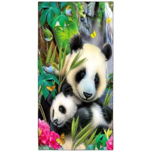 Seemann Zomer Strandtuch Groß 90x180 cm Schnelltrocknendes Mikrofaser Bedrucktes Panda Eltern und Kinder Motiv